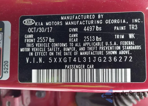 2018 Kia Optima S z USA, uszkodzony, nr VIN 5XXGT4L31JG236272